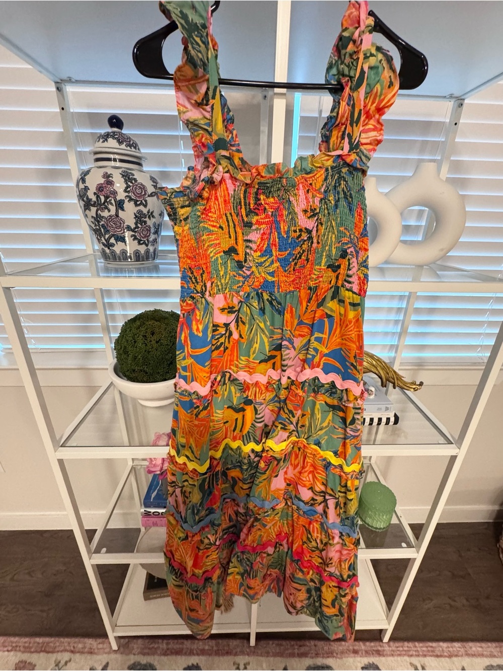 Vibrant Tropical Ruffle Maxi Dress - Multicolor